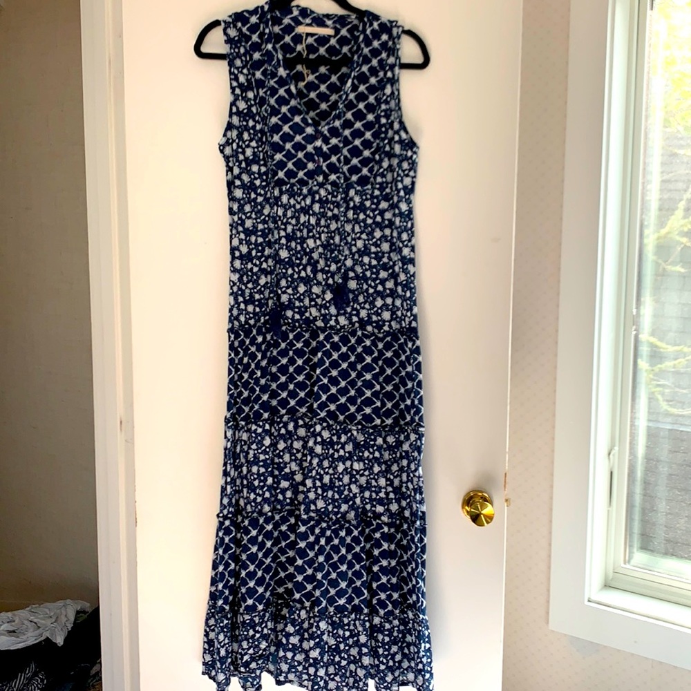 Navy and white maxi dress
